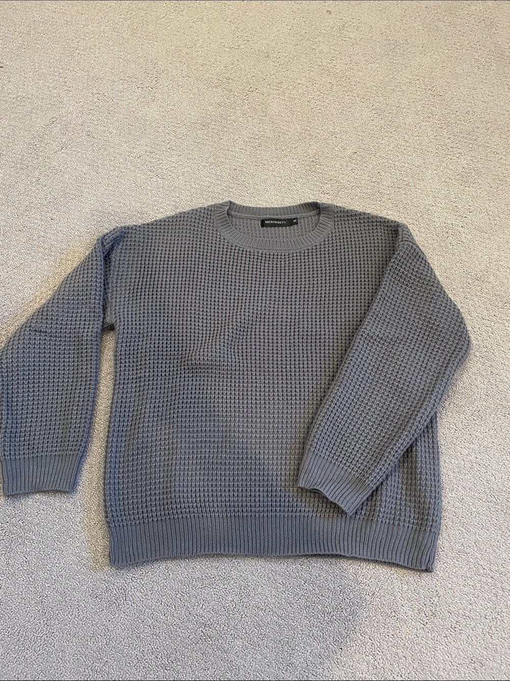 Women's Gray chunky Waffle Knit Crewneck Sweater
